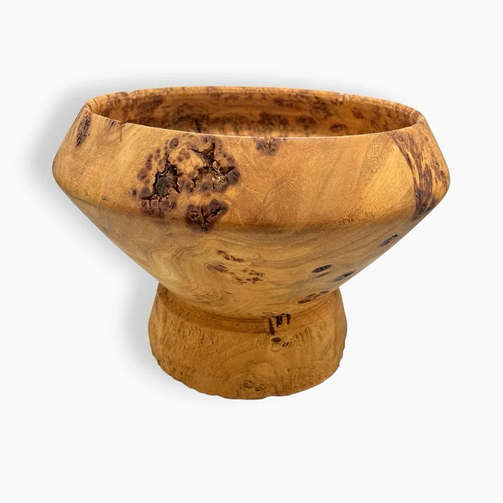 Burl Bowl Native American Wood Carved Pedestal Raised